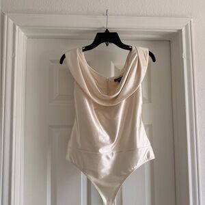 Express NWT Draped Cowl Neck Bodysuit in Soft Cream